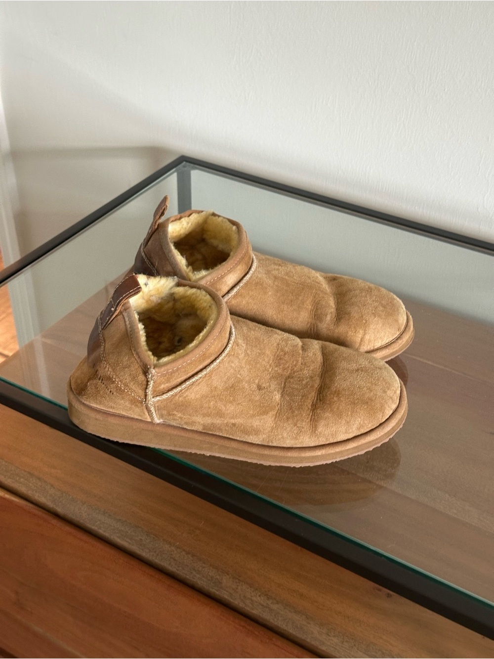 L.L.Bean Mountain Suede Shearling Bootie Slippers Brown Leather Cozy Size 10